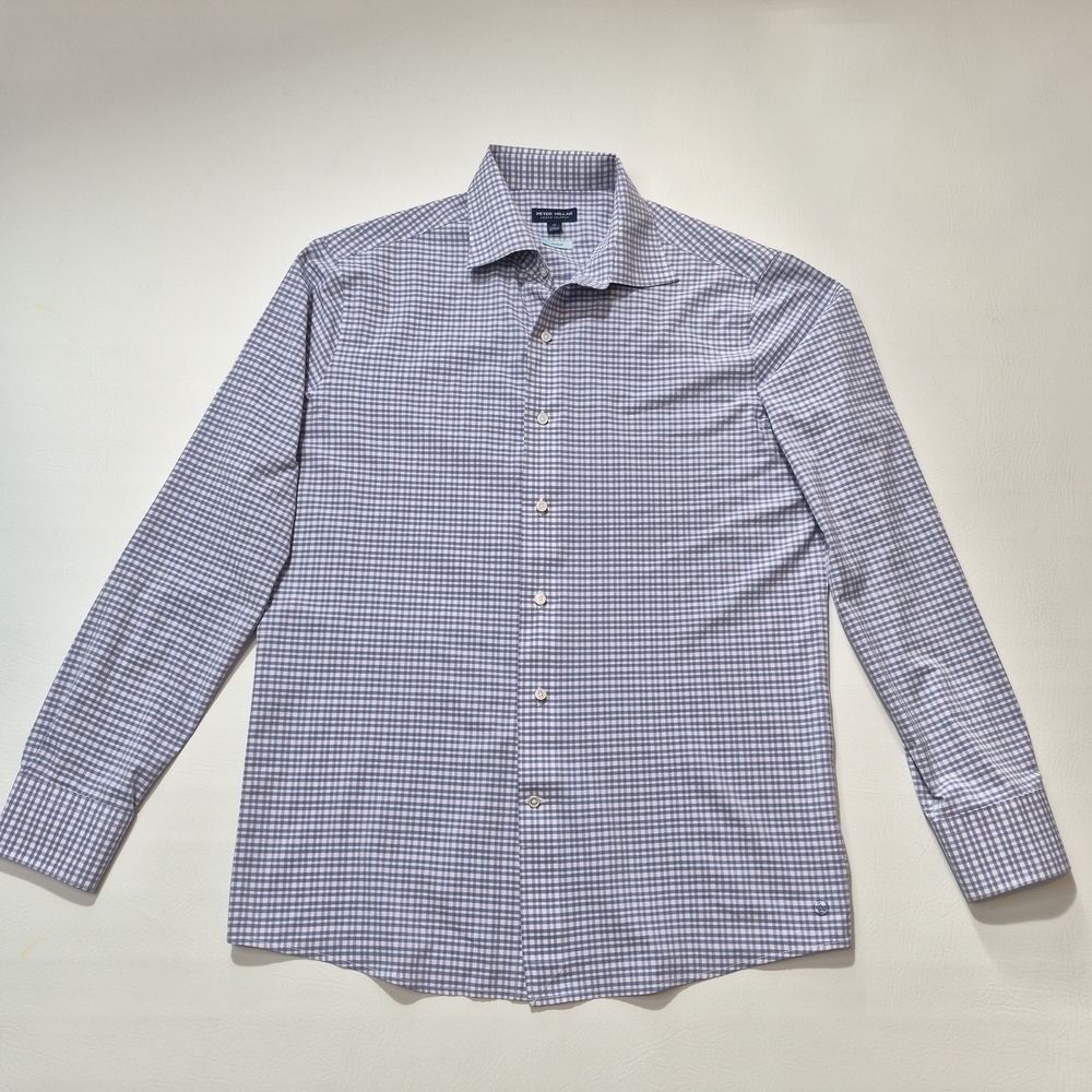 Peter Millar Shirt Purple Blue Plaid Flex Finish Long Sleeve Button Front Mens M - Picture 2 of 7